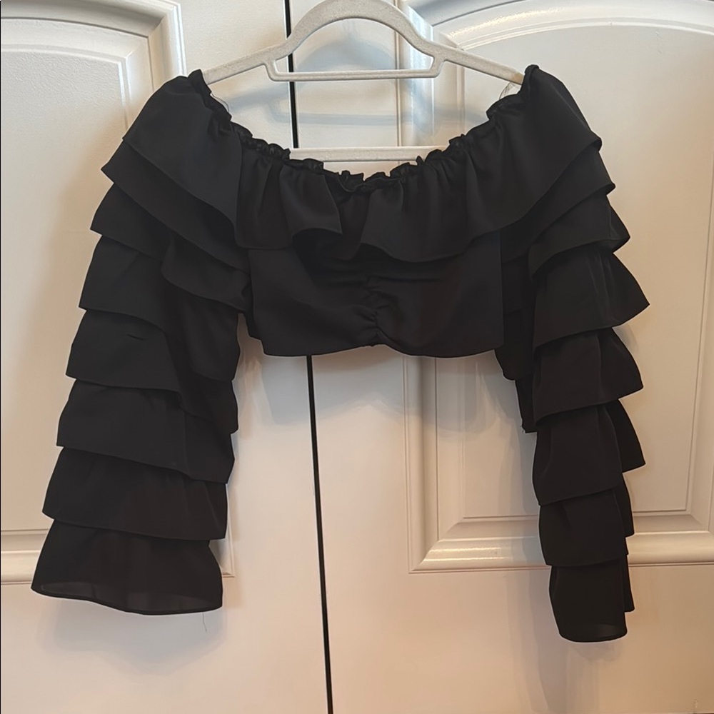 Elegant Black Ruffle Sleeve Top
